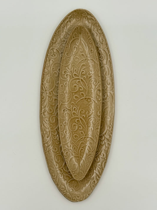 Serveerschaal ovaal (2 maten, 2 kleuren: ocher & mist)